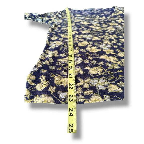 J Jill Navy Blue Yellow Floral 3/4 Ruffle Sleeve Lightweight Top Medium - Picture 5 of 8